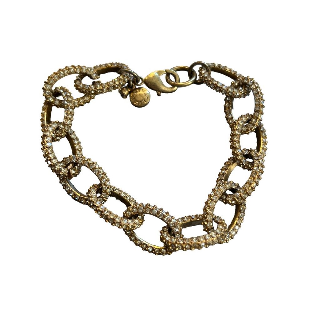 J Crew Bracelet Pave Crystal Gold Tone Chain Link 7.5"